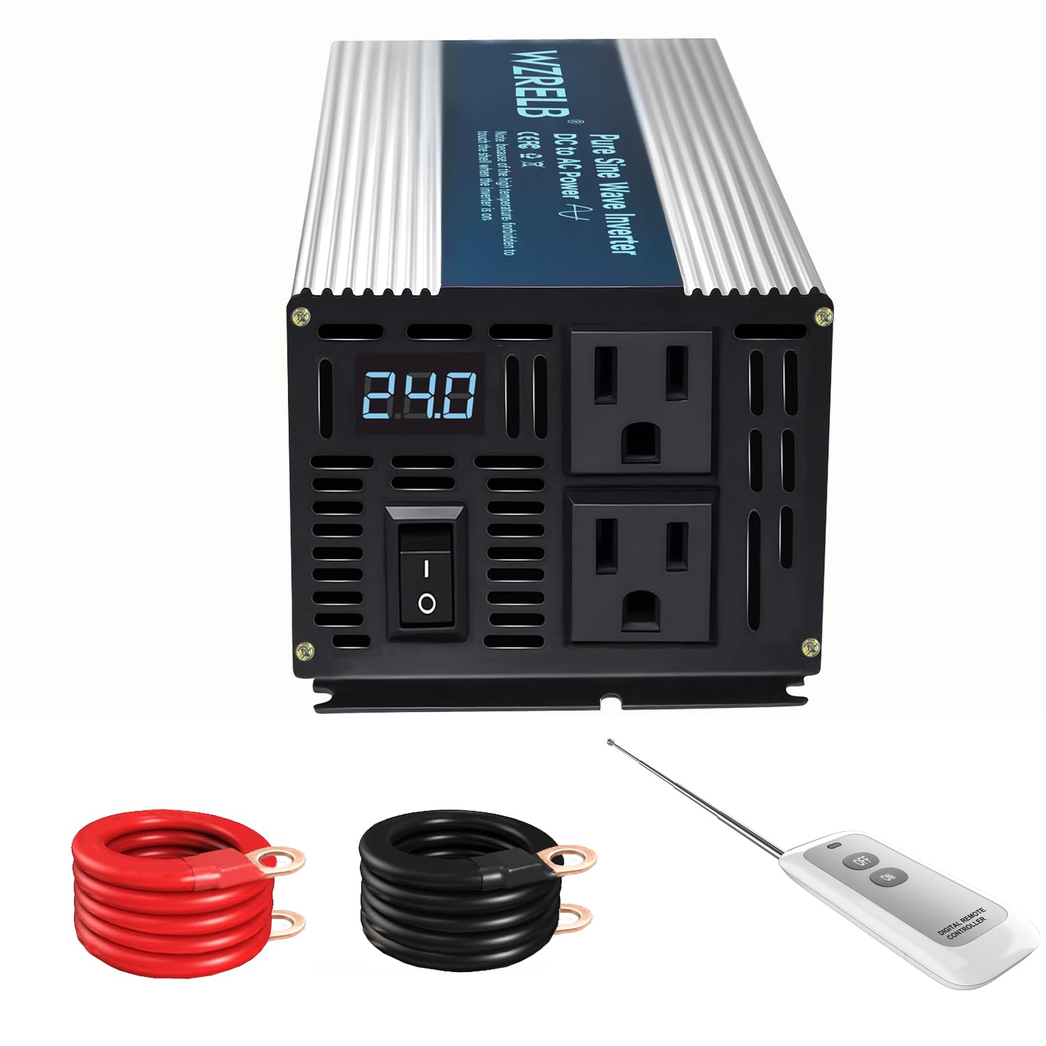 WZRELB 1000W Pure Sine Wave Inverter 24V DC to 110V 120AC Power Converter with LED Display, Remote Control, Off Grid Power Inverter, 2000W Surge for-image-48
