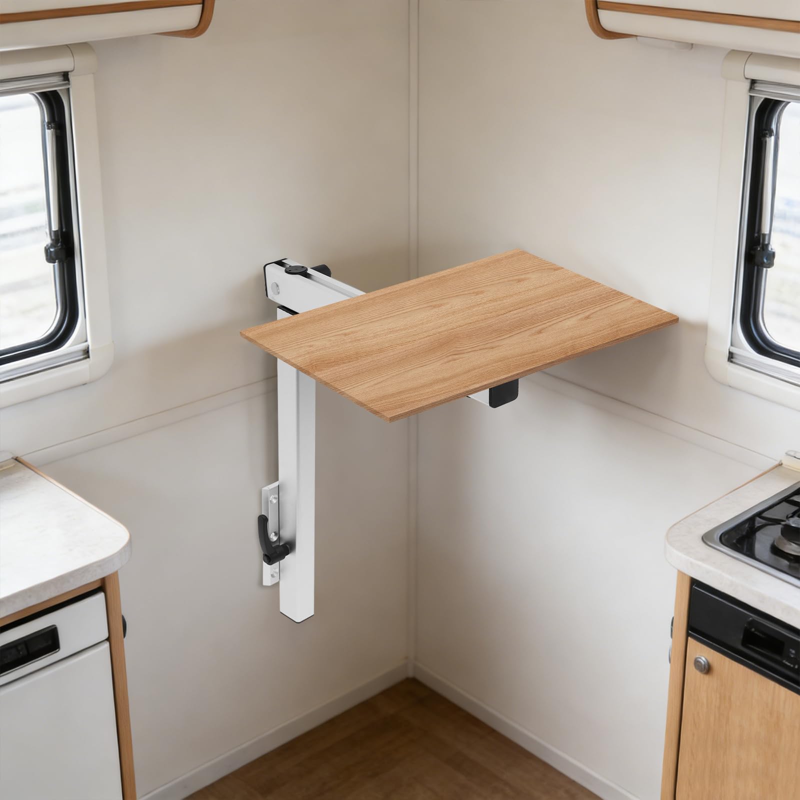 Pied de table en aluminium rotatif à 360° et réglable en hauteur pour camping-car – Pied de table amovible avec support de sol, design élégant argenté, capacité de charge 50 kg, peu encombrant pour