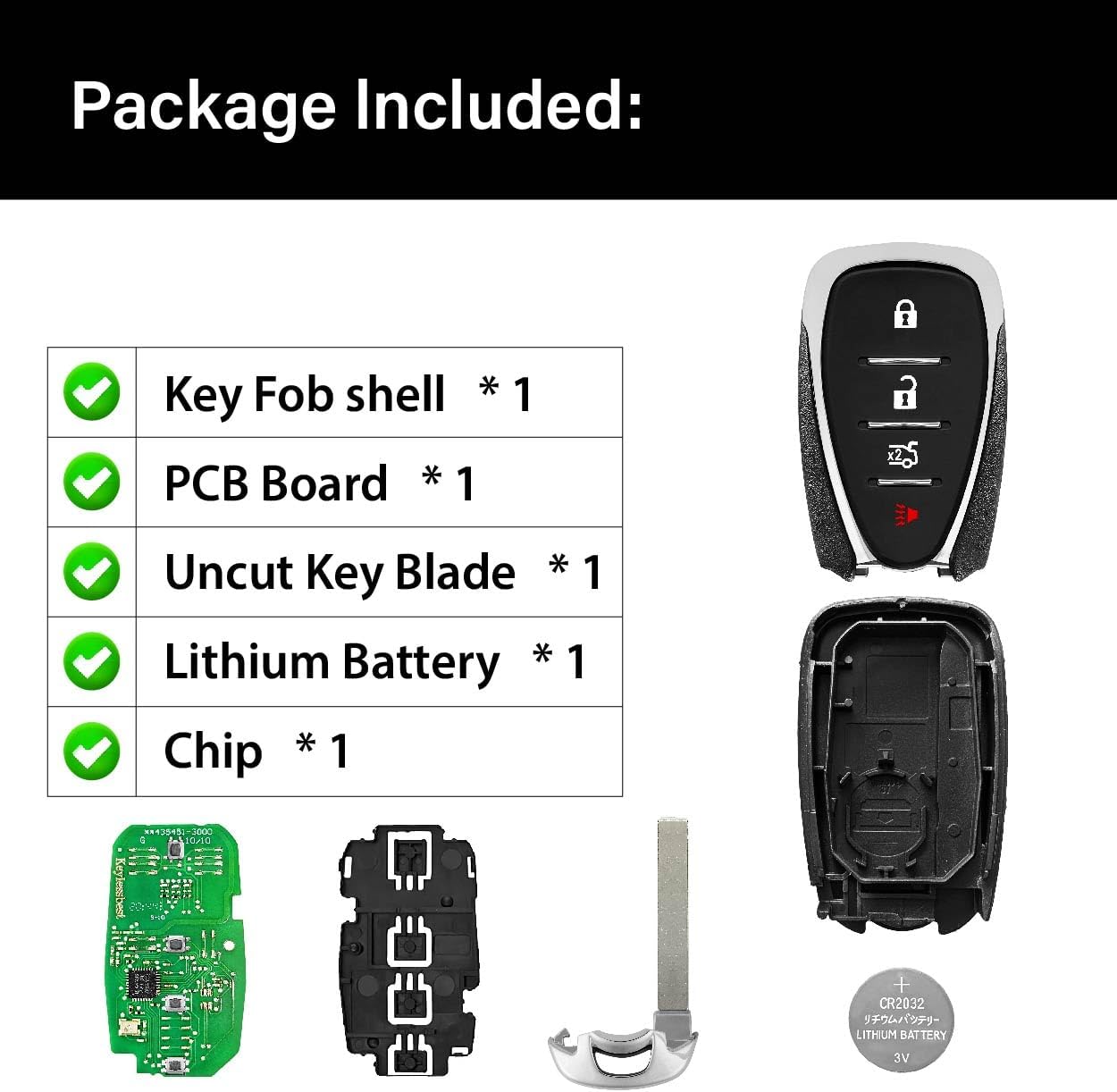 Replacement for 2021 2022 2023 2024 Chevrolet Camato Malibu Key Fob Remote Control HYQ4ES 4 Buttons 434MHz
