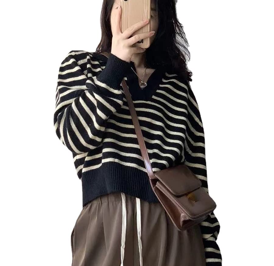 Y2K Hip Hop Sweater Fairy Grunge Vintage Strip Knitted Pullover Gothic V Neck Streetwear Aesthetic Punk Clothes