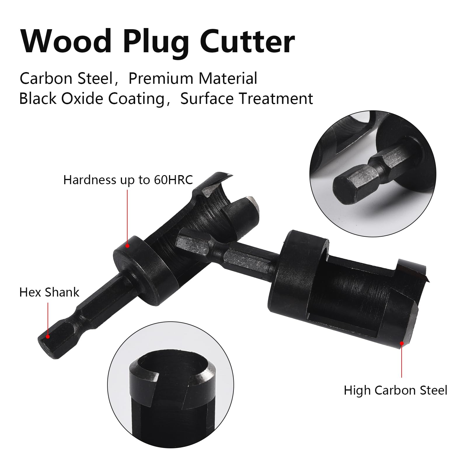 8PCS Wood Plug Tenon Drill Bit Cutter Claw & Tapered Cork Drill Hole Saw Tool Carbon Steel Hex Shank Cork Drill Set Plug Cutters for Woodworking 1/4" - Image 3