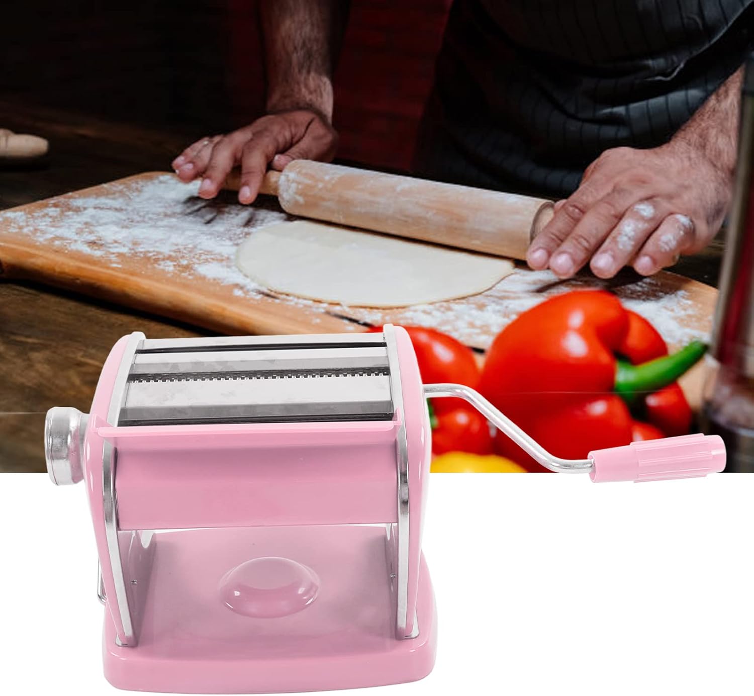 Manual Pasta Machine with Adjustable Thickness, Stainless Steel Pasta Roller for Making Spaghetti, Fettuccine, Noodles, and Pizza Dough at Home