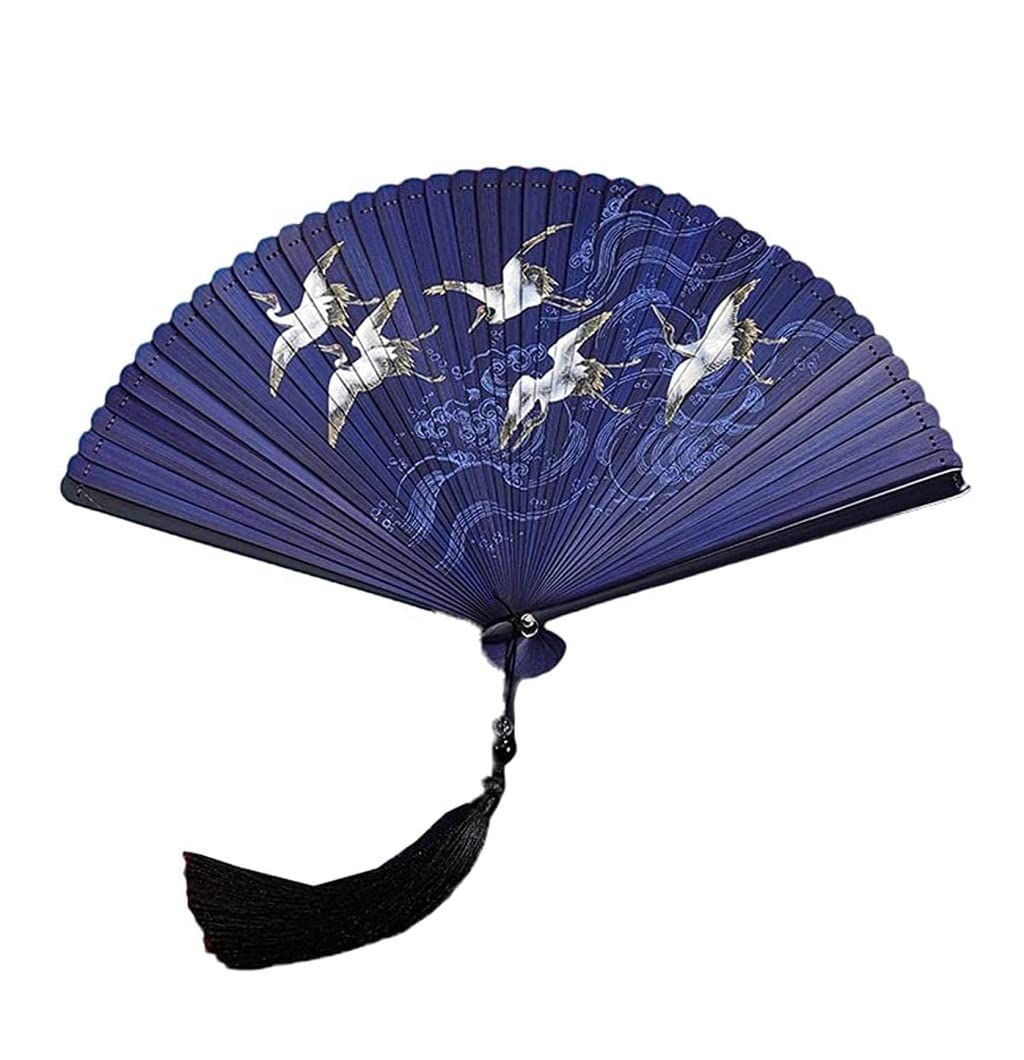 Abanicos Plegables de Mano con Funda de Tela Abanico Plegable Artesanal con Forma de grulla para Mujer Abanico Plegable con borlas Abanico Decorativo (Color: C) (A b) (B b) (B b)