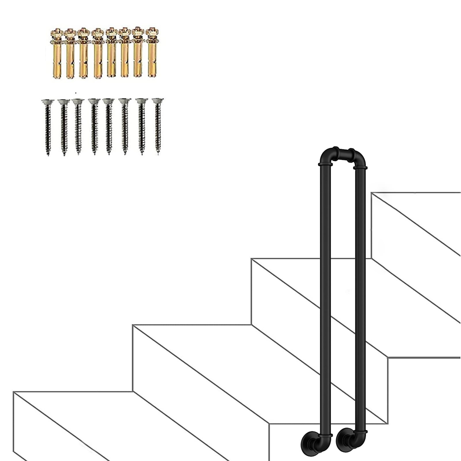 LWJSOCP Stair handrail U-shaped stair handrail, wrought iron metal handrail for outdoor and indoor stairs, side Mount non-slip support railing, 35-100cm, complete set (Size : 75cm(2.5ft))