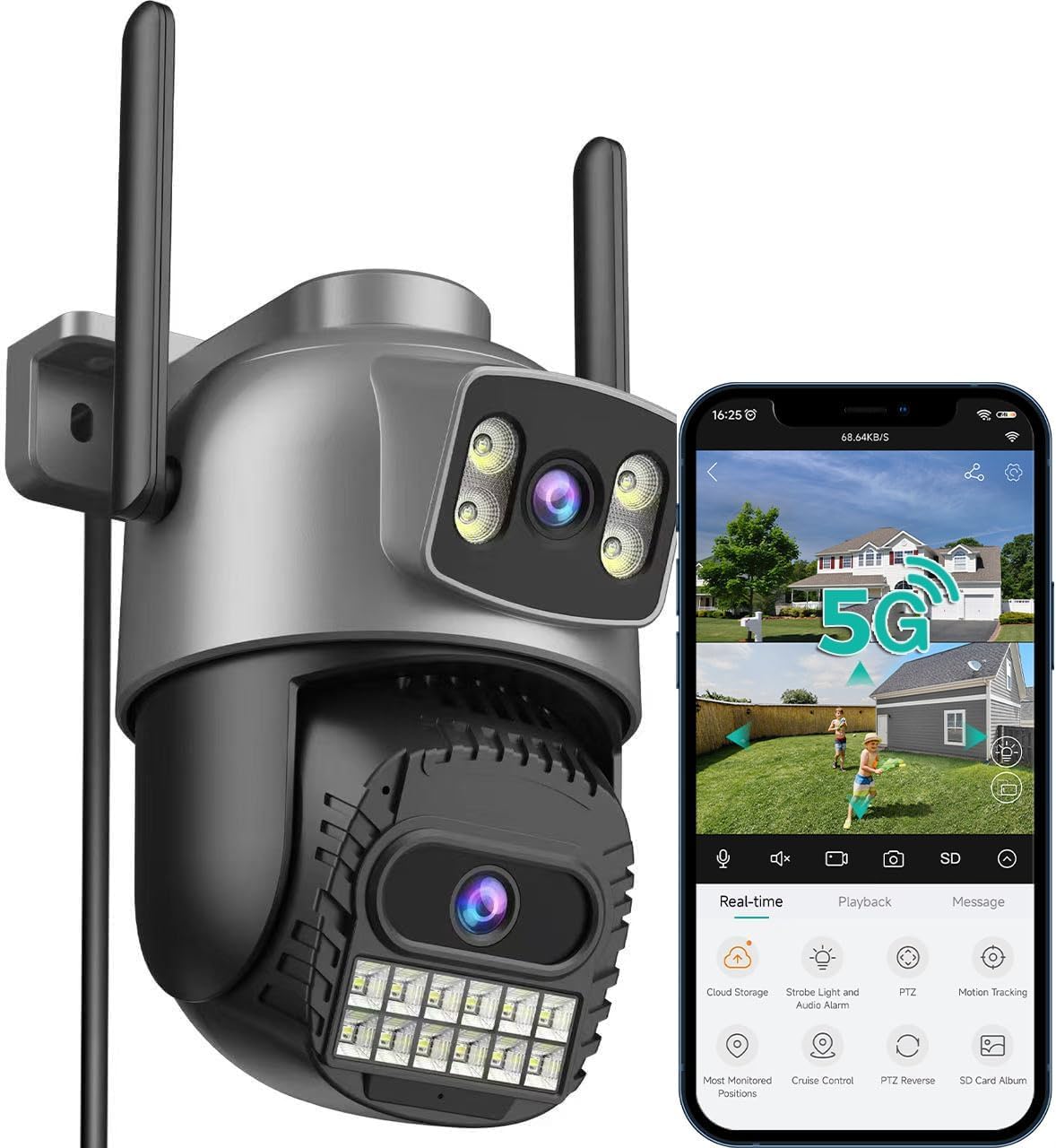 ANBIUX |5K Camera ExterieurPour Surveillance de Sécurité - 2,4/5G WiFi 360° PTZ,Vision Nocturne en Couleur/Audio Bidirec