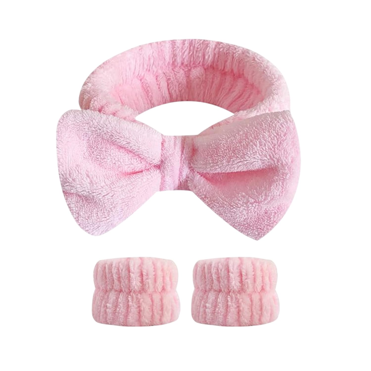 momisy Face Wash Headband and Wristband Setfor women ladies girls female, Stretchy Bowknot Design, Super Absorbent Flannel, for Face Washing, Makeup, Yoga (Pink, Free)-picture-6