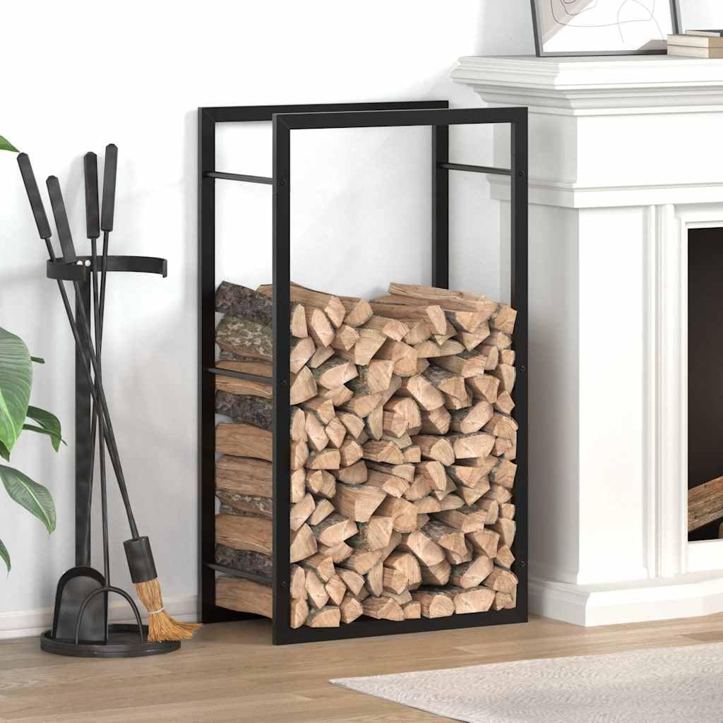 Fengshui Brennholzregal Stahl Schwarz 50x28x94 cm | Pulverbeschichtet, witterungsbestandig, mit Wandhalterung, fur trockenes Brennholz