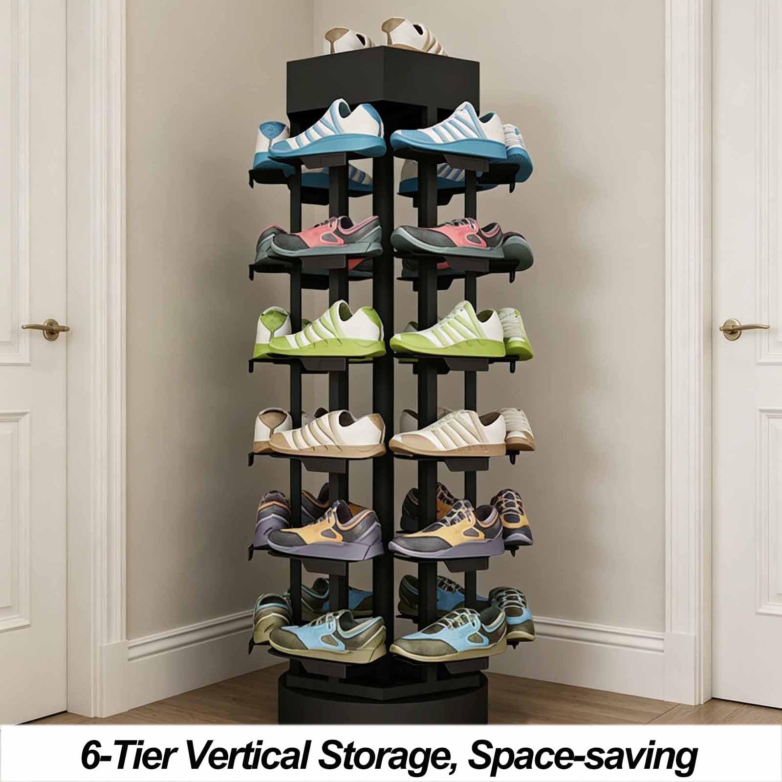 Drehbarer Schuhständer–Präsentationsständer für Sneaker und Basketballschuhe (ideal für Boutiquen)–Vertikales Drehregal für Schuhe und Handtaschen (geeignet für Kleiderschrank; 6 Ebenen(White)