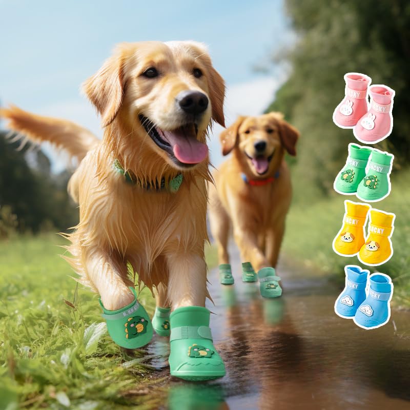 Dog Shose for Large Dogs Medium Boots Cute Rainshoes Waterproof in Rainy Weather Galoshes Bear Cartoon Summer Outdoor Walking (Yellow,3XL)