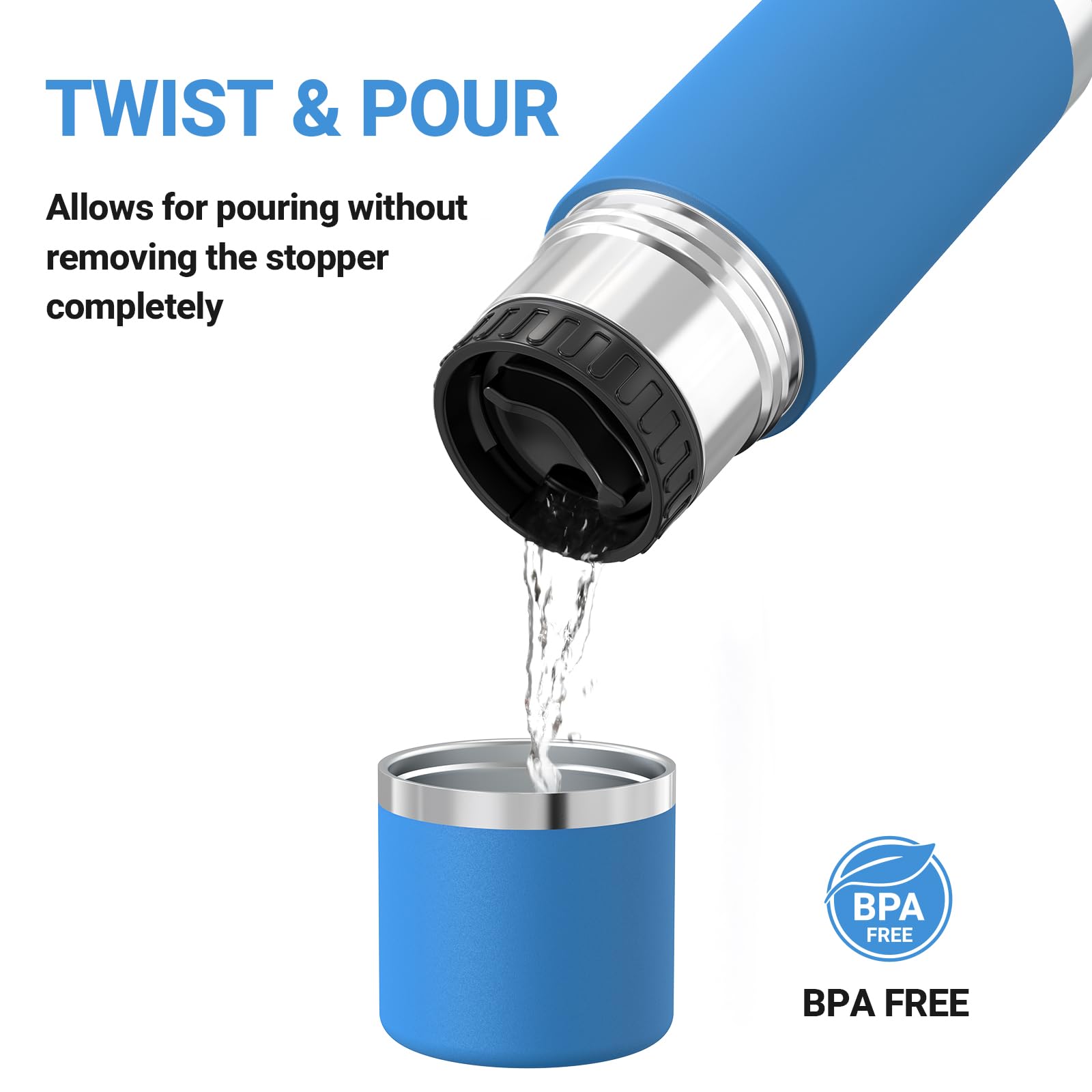 Super Sparrow Borraccia Termica -500ml/750ml/1000ml - Bottiglia Termica in Acciaio Inox - Borracce Senza BPA - Mantiene Calde 12 Ore o Fredde per 24 Ore - A Prova di Perdite Tappo Funge Anche da Tazza