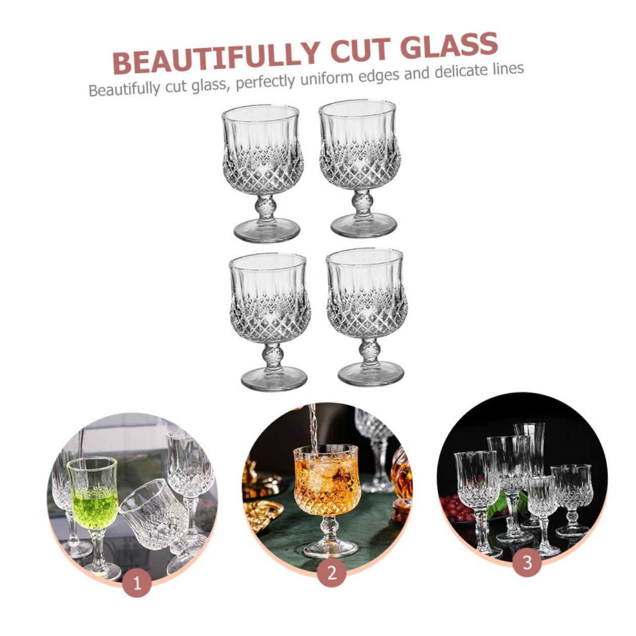 VANZACK 4 Stück Weißweingläser aus Glas Mattierte Kelche Gravierte Partygläser für Cocktails und Wein Vielseitige Trinkgläser mit Geschliffenen Kanten