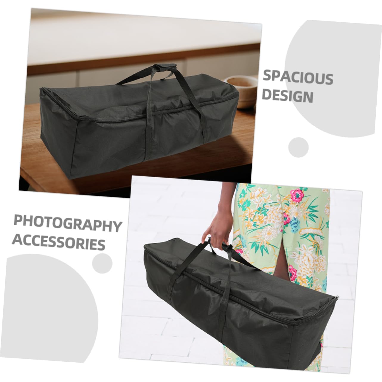 Borsa per Trasporto Treppiede Oxford Nera 2 Pezzi Zip | Tessuto Oxford, Manico Portatile Pieghevole, Grande Capienza per Viaggio, Profilo Leggero e Linee Eleganti