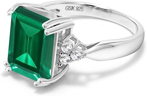 Vista 4 de Gem Stone King Anillo de compromiso con piedra natal de 5-10 quilates para mujer, plata de ley 925, corte esmeralda de 0.47 x 0.394 pulgadas, anillo