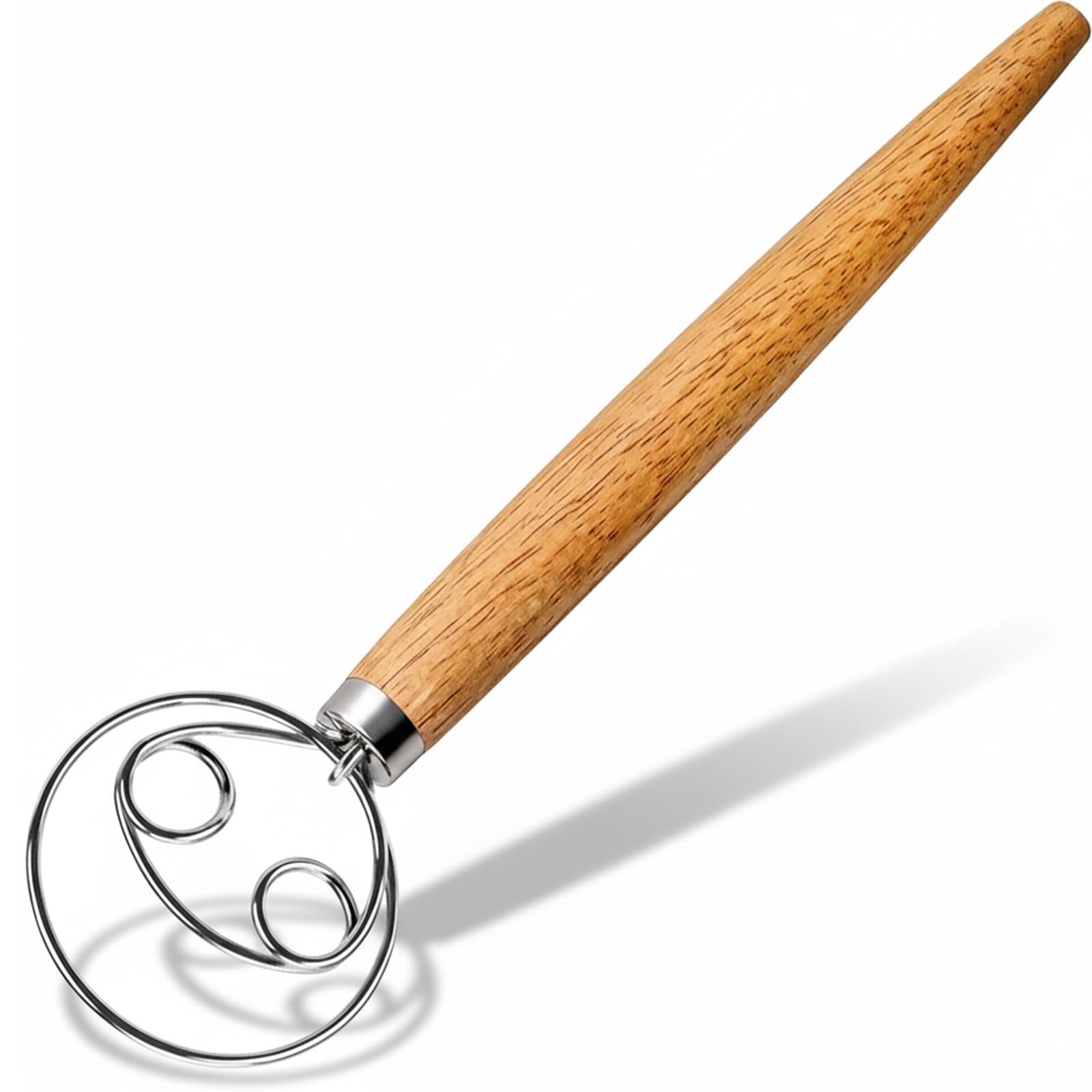 Danish dough whisk for baking sourdough bread, stainless steel hook with wooden handle