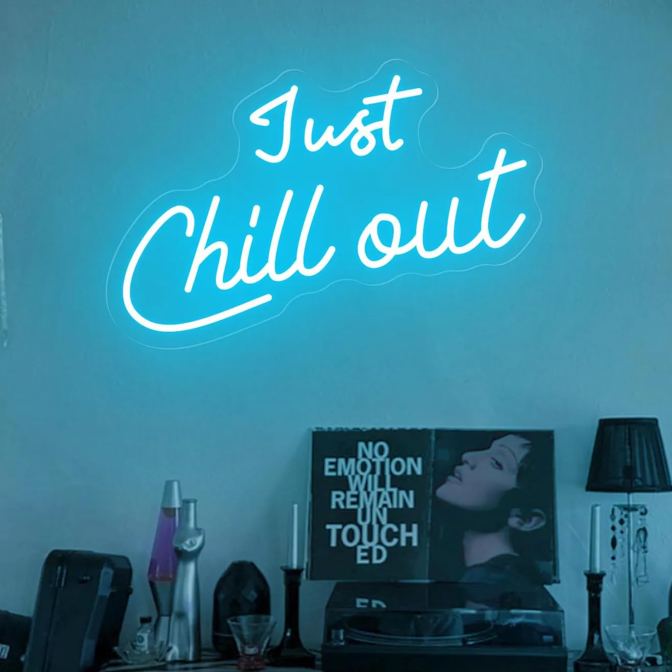 Just Chill Out Neon Sign Dimmable Ice Blue LED Wall Decor USB Powered Relaxing Light Chill Vibes Neon Light for Bedroom, Game Room, Man Cave, Home Bar Decor