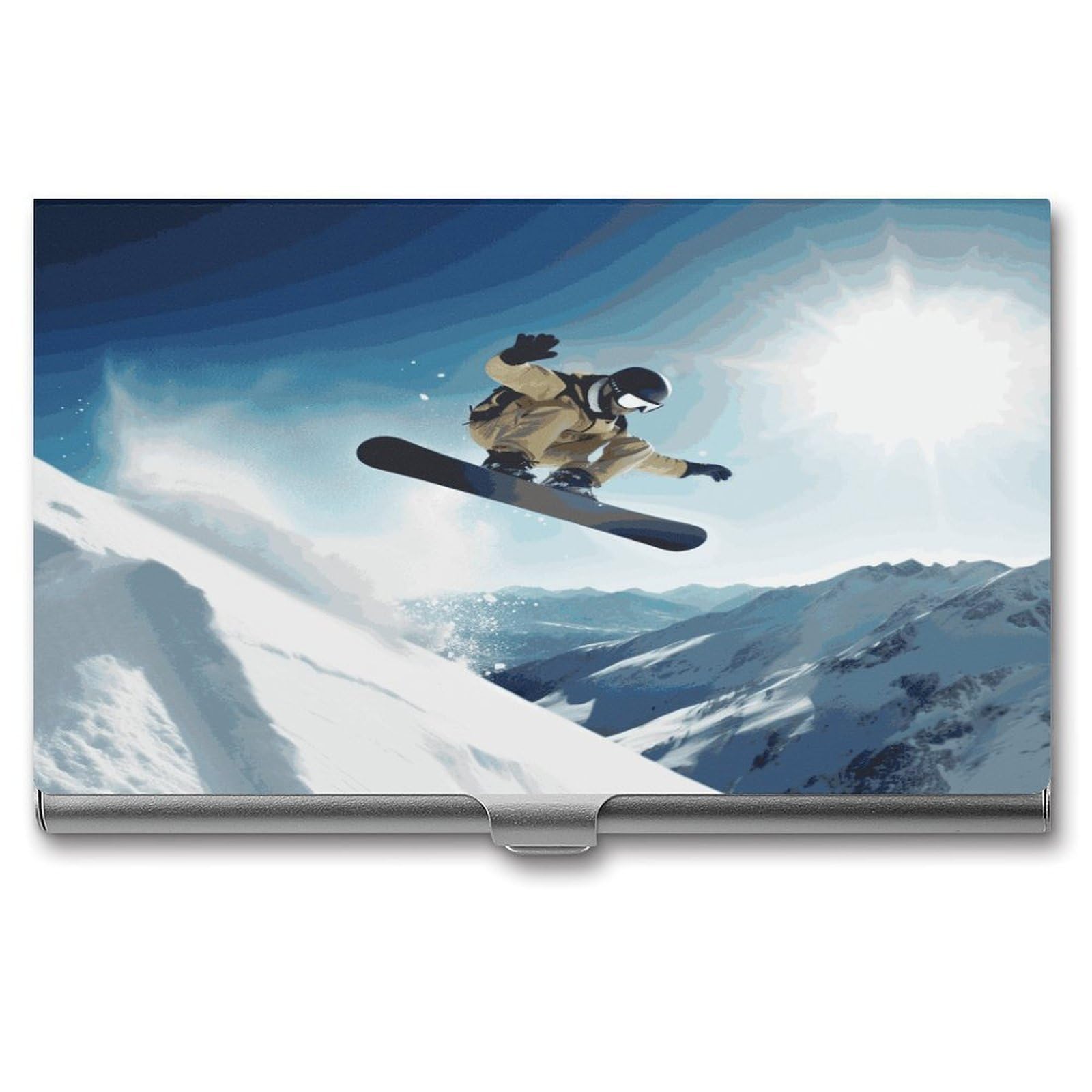 FekiLoot Snowboarding Business Card Holder for Men Women Metal Slim Organizer Business Card Carrier Wallet Name Cards Holder Retro Slim Pocket Purse Small Portable Card Case