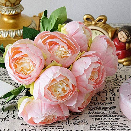 XFLOWR 9 têtes Artificielle Soie Pivoine Bouquet Fleurs Flores Automne Maison DIY Mariage Hôtel Décoration Floral Guirlande Accessoire D
