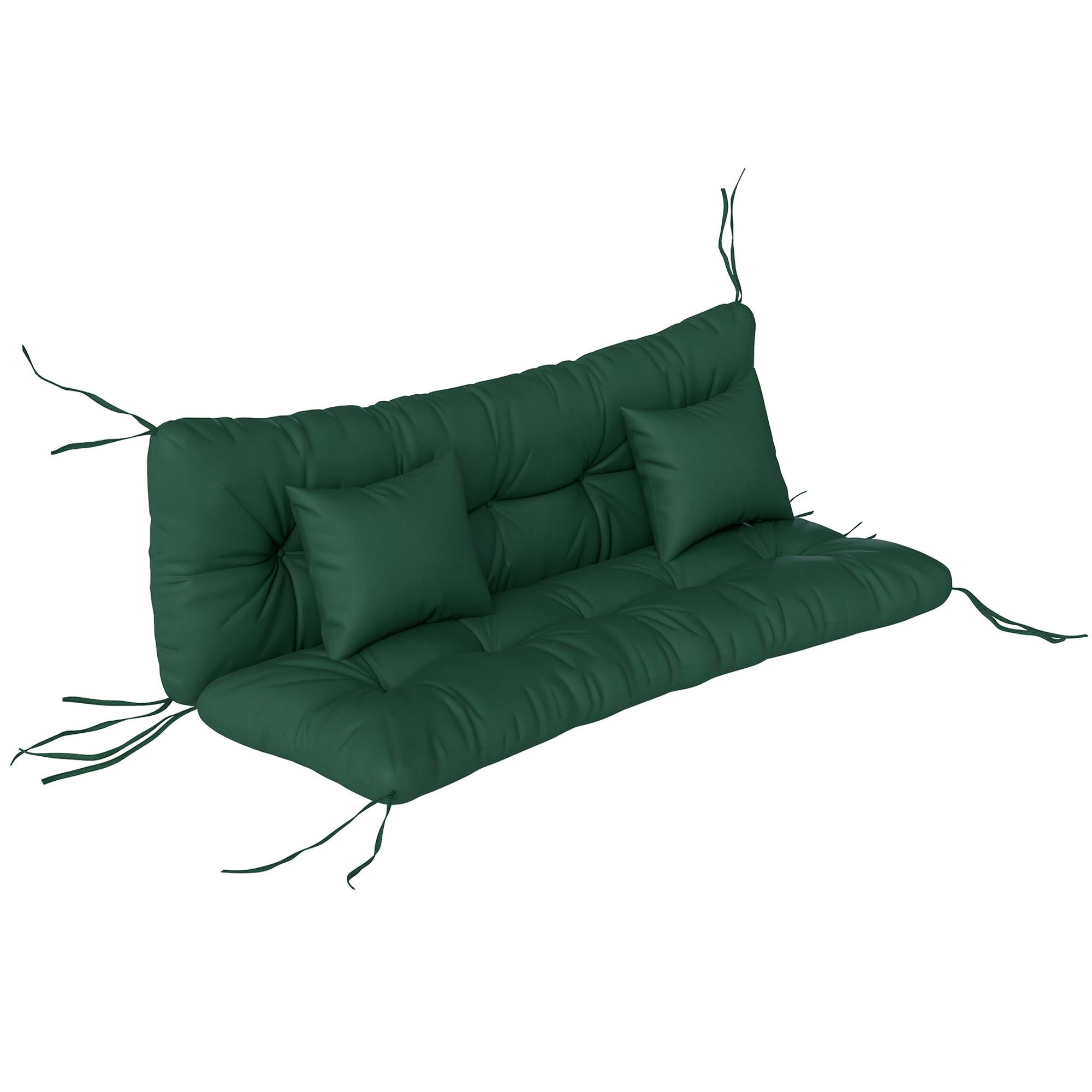 Outsunny Outdoor Seat Cushions Back Cushion with 2 Pillows, Water Repellent Seat Pads for 3-Seater Chair, Swing, Sofa, CUSHIONS ONLY, NO SWING, Green