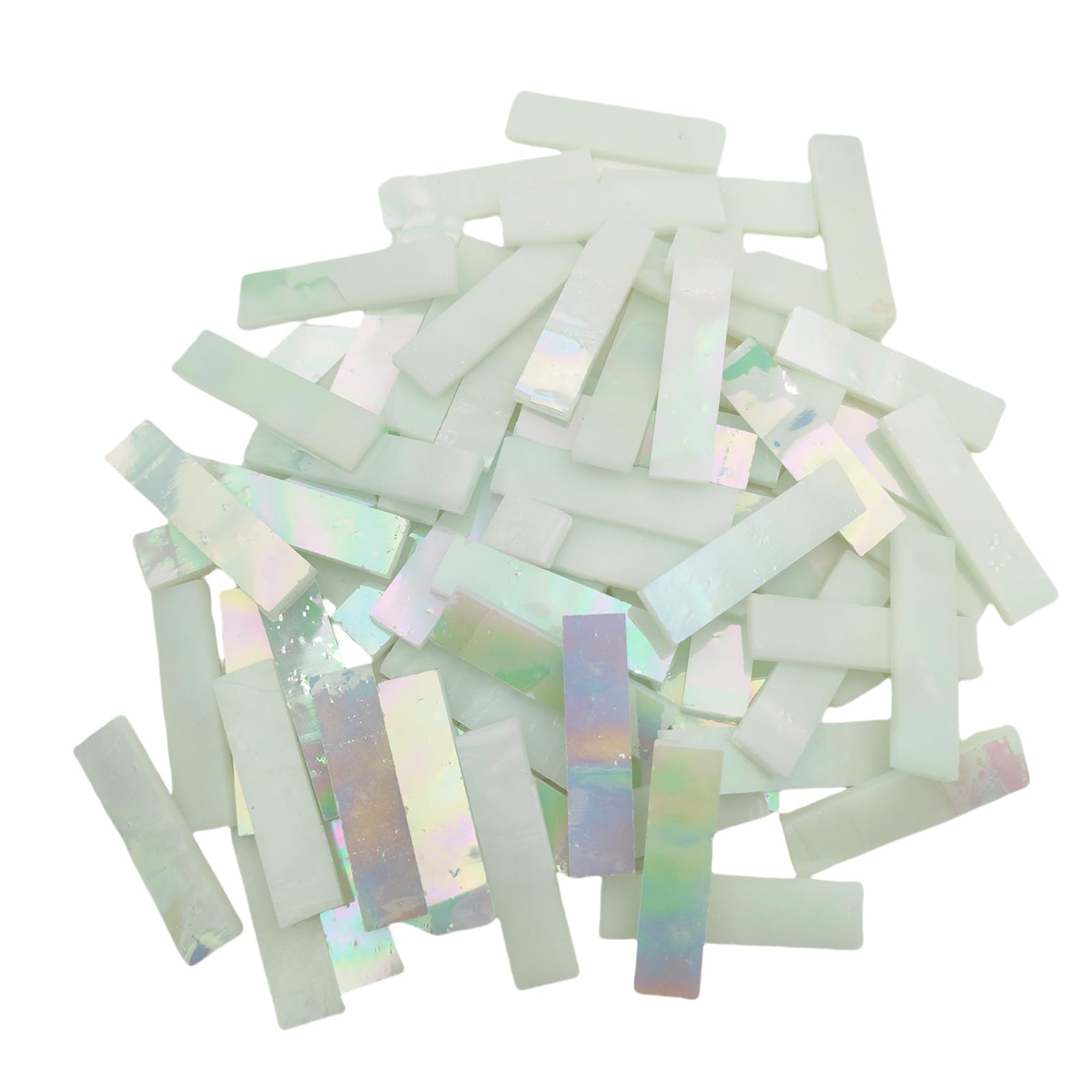 Photo 1 of 1.57" x 0.4" Rectangular Iridescent Stained Glass Strip, 7oz Glass Mosaic Tiles for DIY Crafts,Plates,Picture Frames,Flower Pots,Handmade Jewelry and More Mosaic Decorative (Iridescent White)