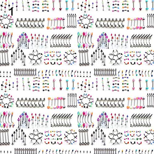 Ammzzoo111_Navel nail Stainless Steel Belly Button Navel Piercing Stud, Fashion Unisex Multicolor Body Piercing Eyebrow Jewelry Belly Tongue Bar Ring - 105pcs Mixed Random Style