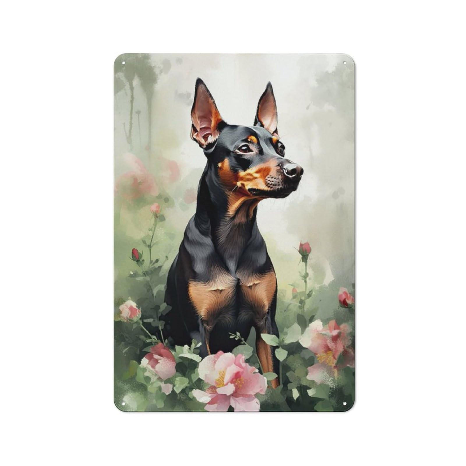 Junmoney Style-24 Miniature Pinscher Flowers Rustic Tin Wall Plaque 30X20cm For Kitchen Or Home Bar, A Winter Wall Decor Update For Kitchen Decor Lovers