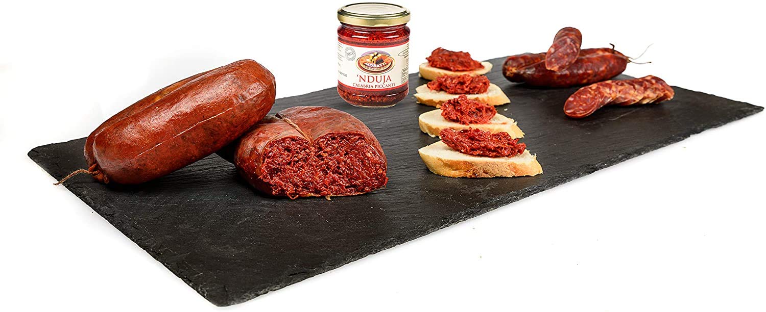 Moretti® Nduja Calabrese Picante Artesano y Original SIN OGM Salami Untable y Cremoso en Tarro de 180gr (6 Piezas)