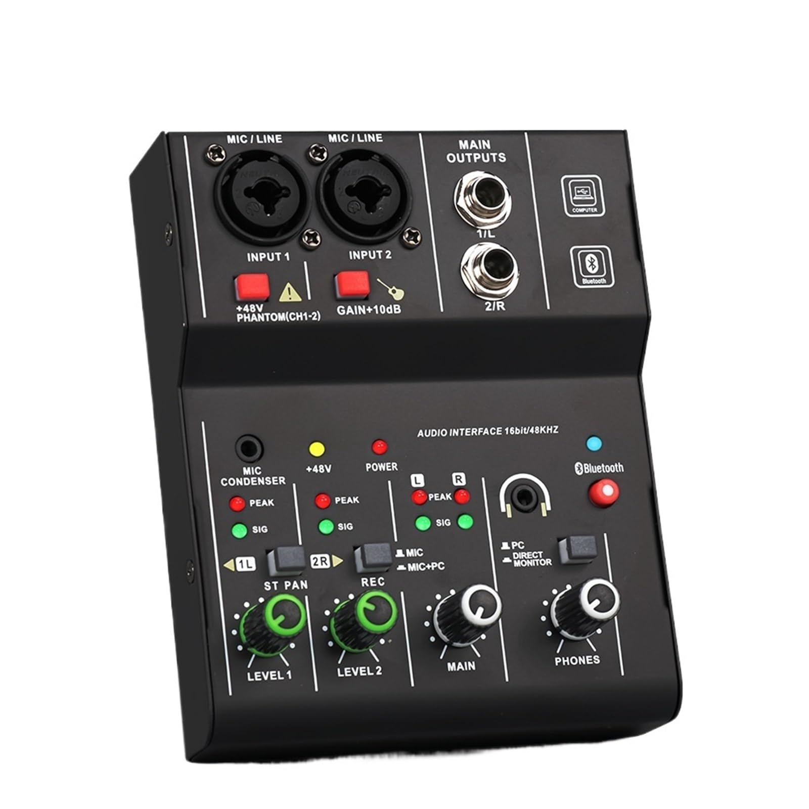 Professional 2 Channels Mixer Interface Sound Card Console Mini USB Recording Mixer for DJ Studio Guitar