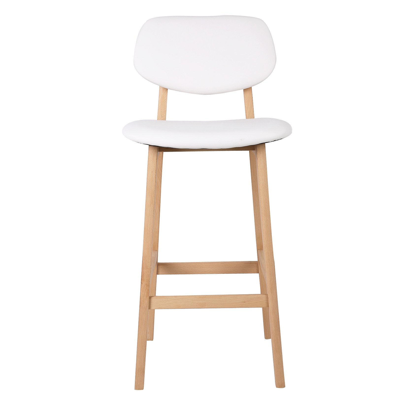 WOLTU Sgabelli bar Set di 2, Sedia Alta Cucina con Schienale e Poggiapiedi, Sgabello per Isola Cucina, Sala da Pranzo, Bistrot, Pelle Sintetica+Legno Massello, Bianco