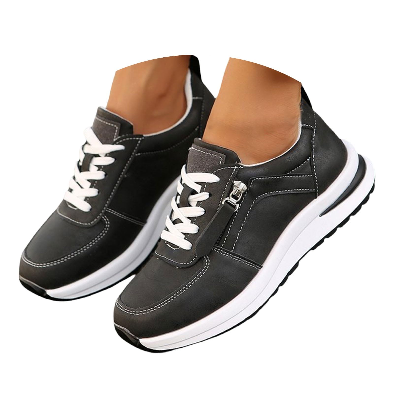 Generisch Baskets avec fermeture éclair pour femme - Chaussures de sport confortables - Chaussures de tennis orthopédiques douces et légères - Antidérapantes
