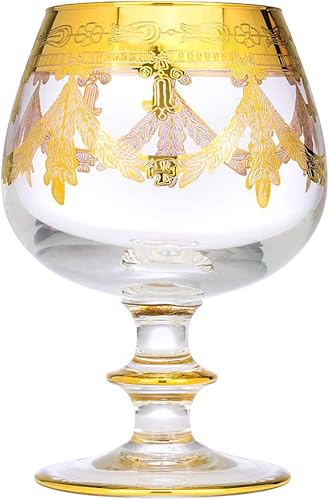 Italy, Crystal Brandy Cognac Snifter, diseño vintage, oro de 24 quilates decorado a mano, 12 onzas, juego de 1 (transparente, brandy)