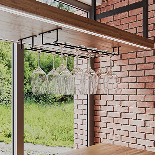 Wallniture Brix Wine Glass Holder Under Cabinet Kitchen Organization And Storage For Kitchen Decor, Black Iron 17 Inch Set Of 2 #TOP3