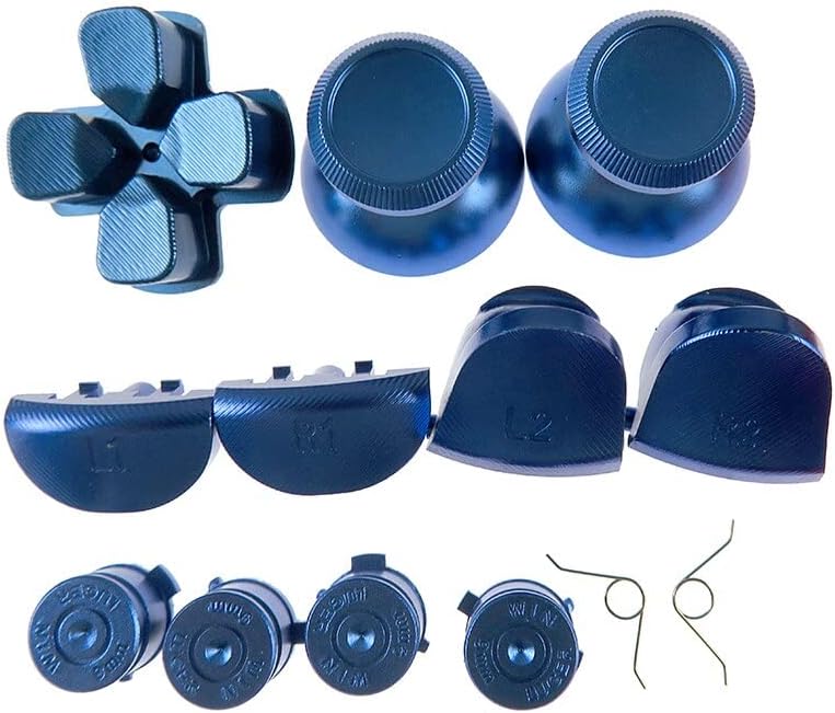 Repalcement Metal Buttons for PS4 010 Controller Dualshock JDM001 Customs Metal Bullet Thumbstick Cap L1 R1 L2 R2 Aluminum Button Spring (Black)