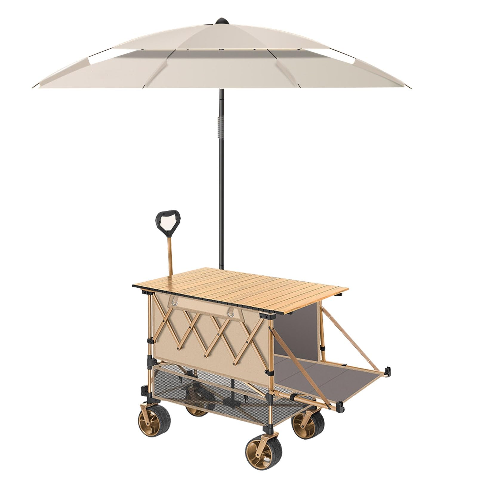 TRAGLO Outdoor Vendor Cart with Canopy, Foldable Farmers Market Cart(Khaki,33.8in)