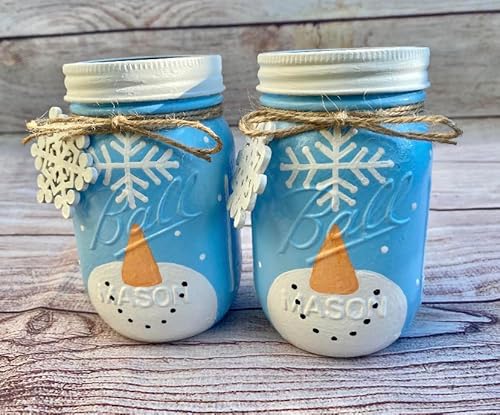 Handmade Light Blue Snowman Mason Jar – Charming Holiday Decor for Christmas Cheer - Image 3