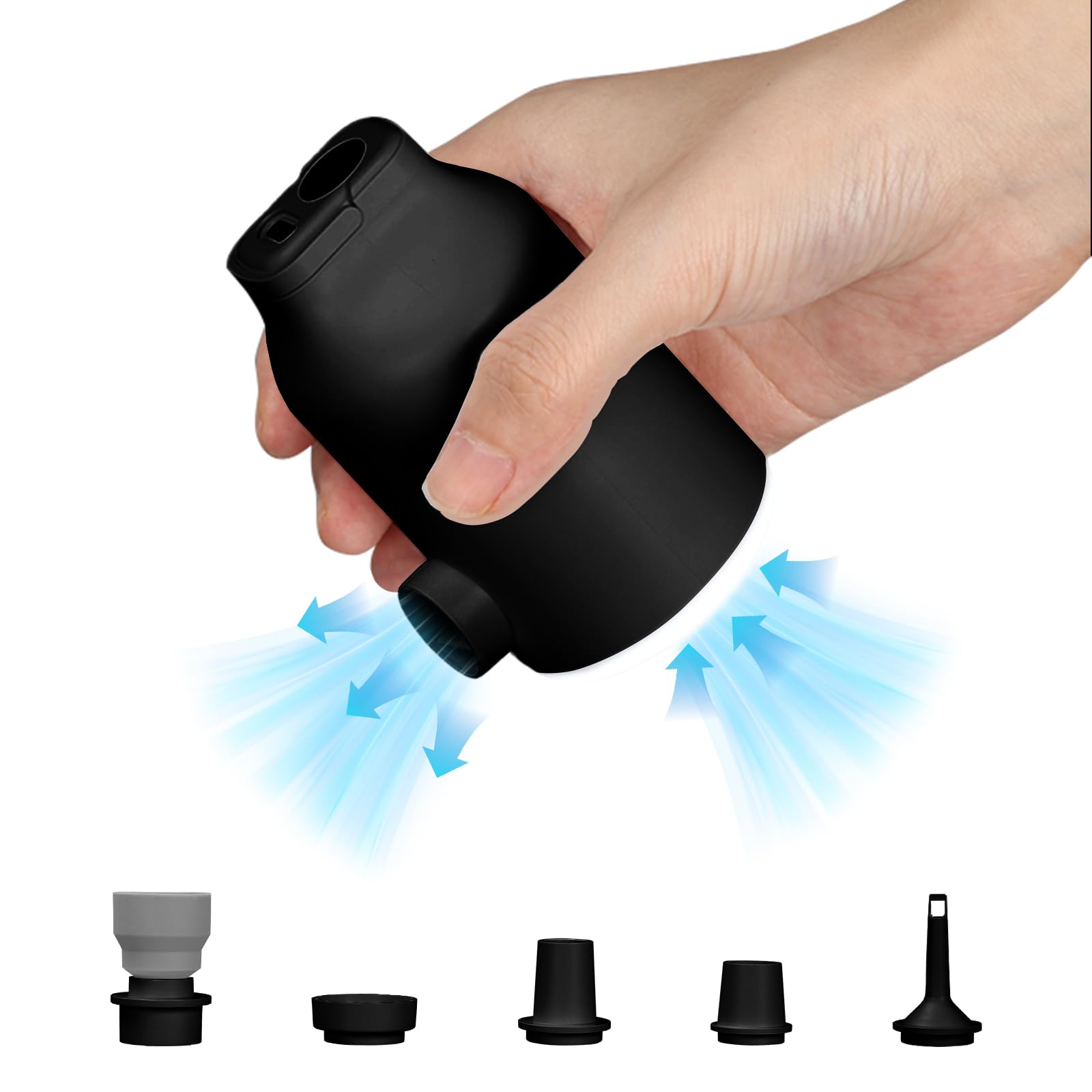 Qivine - Bomba eléctrica de 1800 mAh con luz inflador, colchón inflable portátil con 5 boquillas de aire para protección contra el sobrecalentamiento para inflador boya colchón piscina