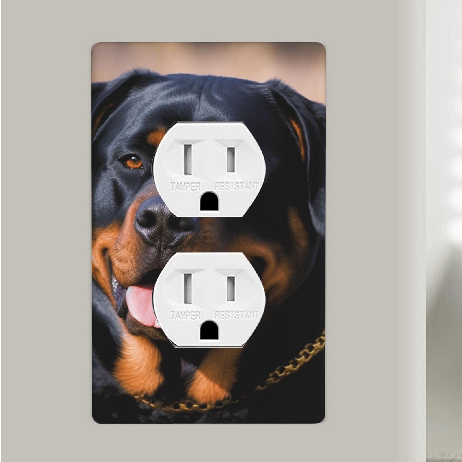 Rottweiler Dog Duplex Receptacle Outlet Covers, 1-Gang Standard Size Wall Plates Unbreakable Polycarbonate Electrical Switchplate Cover Faceplate For Bathroom Kitchen Decor