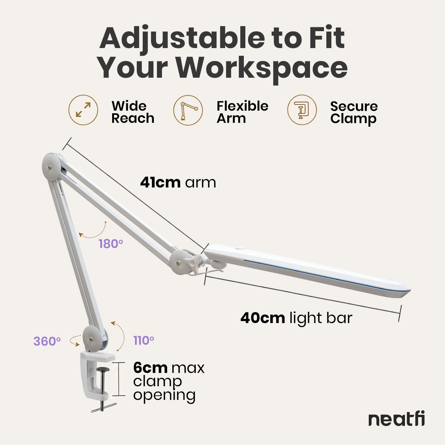 Neatfi Pro Lampada LED da Lavoro, 1.200 Lumen, CRI 95, CCT (Bianco)