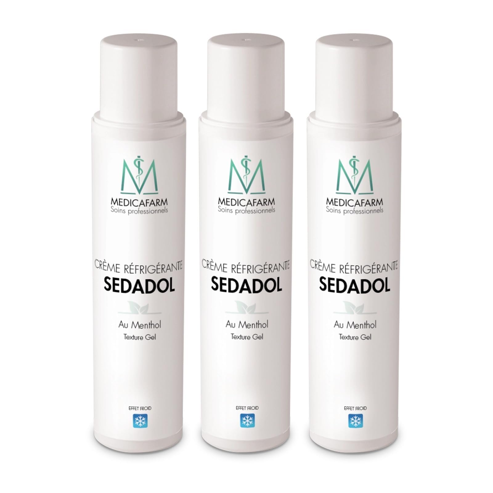 MEDICAFARM - Crème réfrigérante SEDADOL au menthol - Effet froid - Aide à soulager les douleurs et sensations de jambes lourdes - 3 flacons airless 250 ml