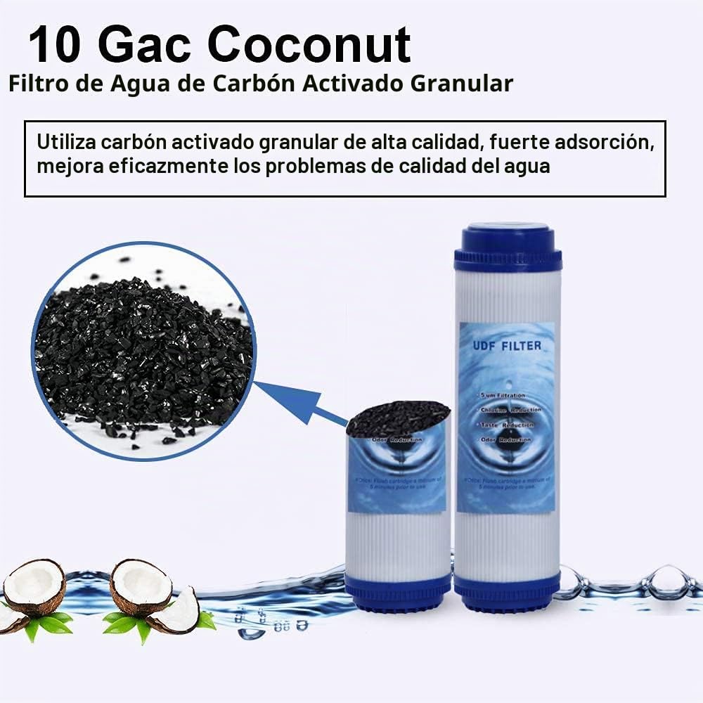 HUINING UDF (GAC Carbon) de 10 pulgadas con tres filtros de carbón activado de partículas de 25,4 x 6,3 cm para todos los sistemas de ósmosis inversa domésticos (UDF-3pcs)