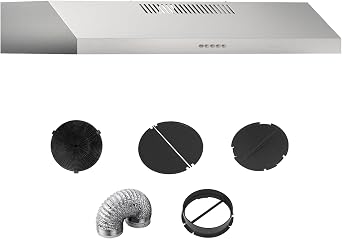 30 Inch Under Cabinet Range Hood, Ultra Slim Stainless Steel Stove Hood for Kitchen, 300 CFM Powerful & Under 60dB Quiet Vent Hood, 3 Speed Exhaust Fan, Ducted/Ductless Convertible
