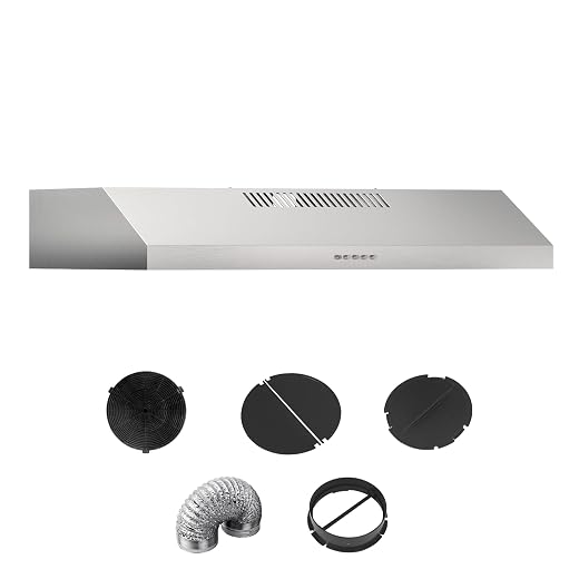 30 Inch Under Cabinet Range Hood, Ultra Slim Stainless Steel Stove Hood for Kitchen, 300 CFM Powerful & Under 60dB Quiet Vent Hood, 3 Speed Exhaust Fan, Ducted/Ductless Convertible