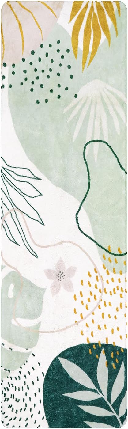 Lahome Green Hallway Runner Rug - 2x6 Washable Kitchen Runner Rug Boho Non-Slip Low-Plie Laundry Room Rug Soft Bathroom Rug Botanical Print Throw Carpet for Entrance Bedroom Living Room