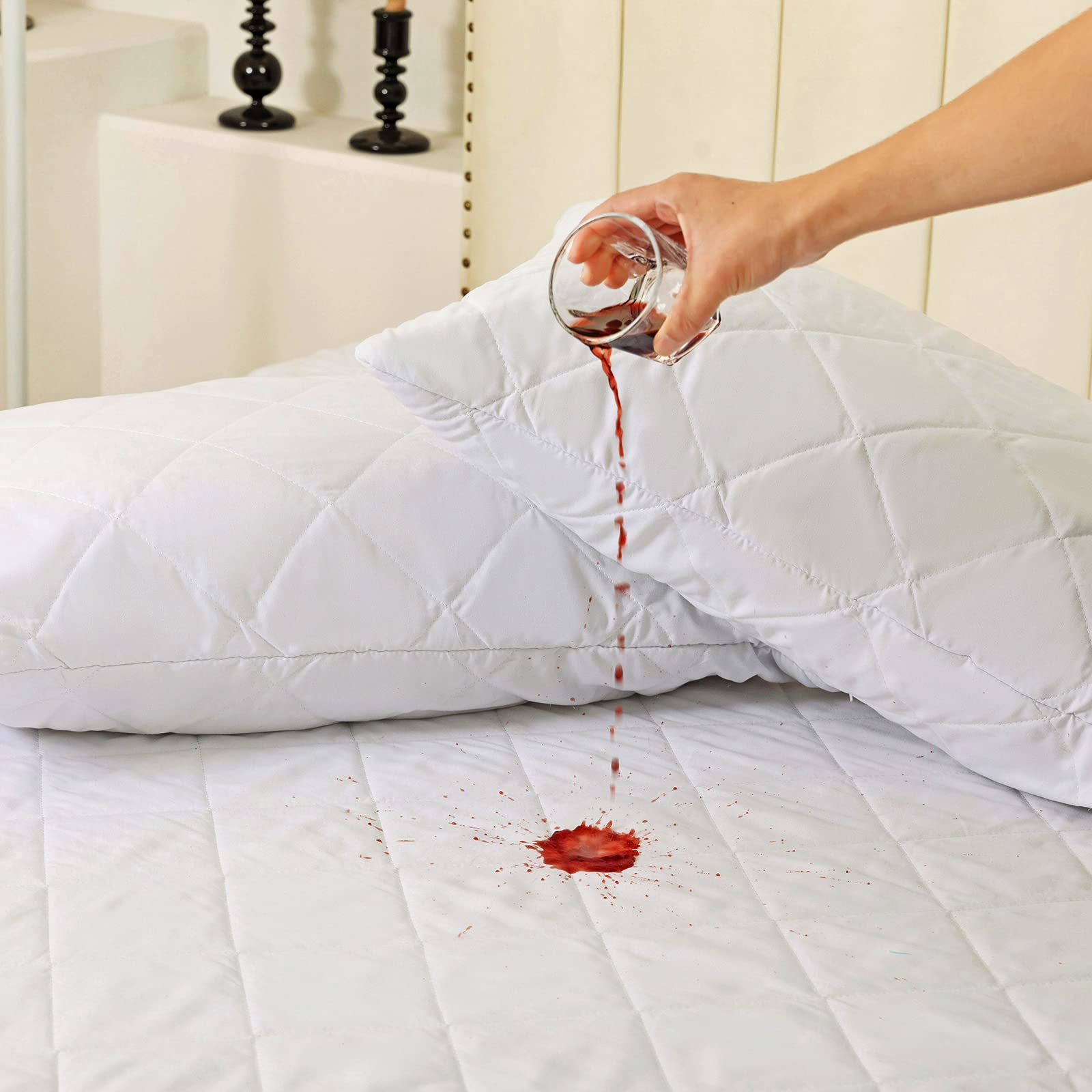 Aims 100% Waterproof & Moisture Quilted Mattress Protector Fitted Cover Microfiber Quilted Topper Fitted Sheet, Anti Allergy And Breathable Elasticated Skirts 30Cm Extra Deep (Single 90X190cm)