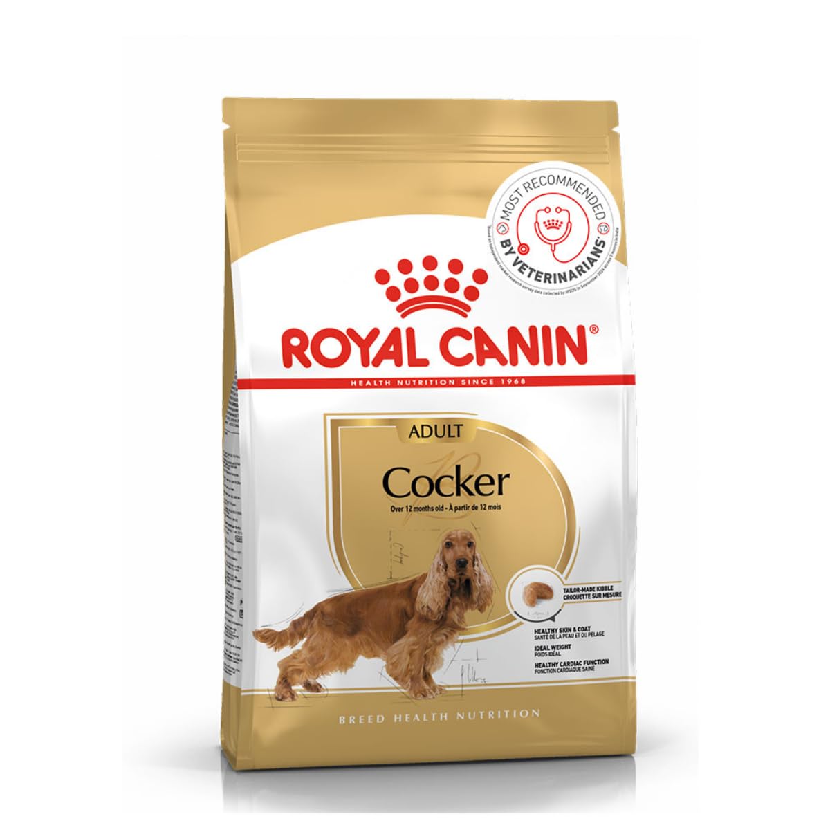 Cocker Adult Dog Food, 3 Kg, Dry Food, Helps with Healthy Skin & Coat & Cardiac Function, Supports Weight Management
