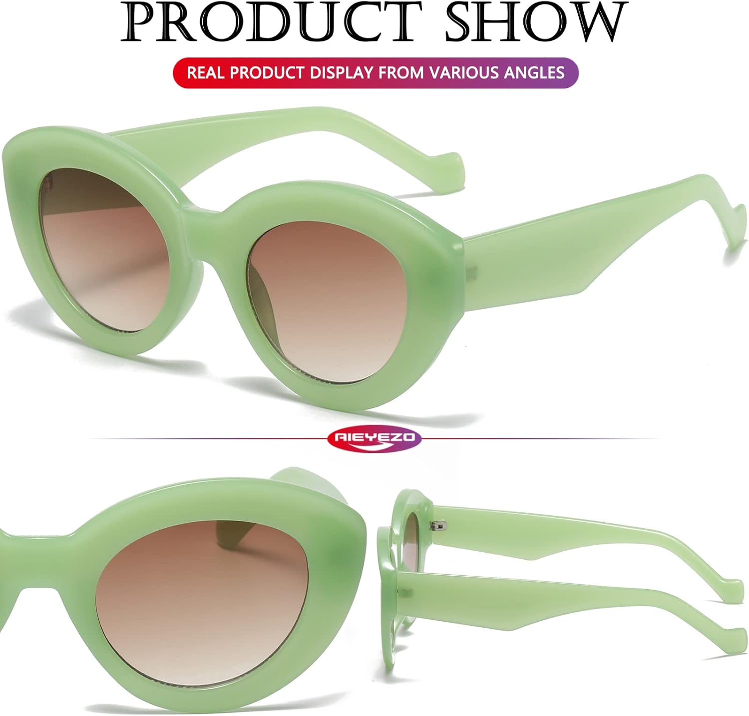 AIEYEZO Oversized Cat Eye Sunglasses for Women Cute Oval Thick Frame Cateye Sun Glasses Chic Retro Style Shades - Image 3