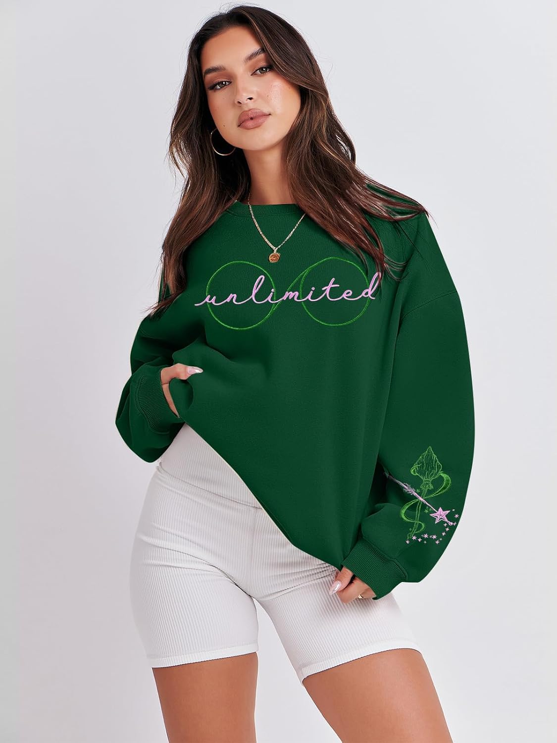 Pink Goes Good With Green Embroidery Sweatshirts Woman Musical Movie Shirts Casual Long Sleeve Pullover Tops - Image 3