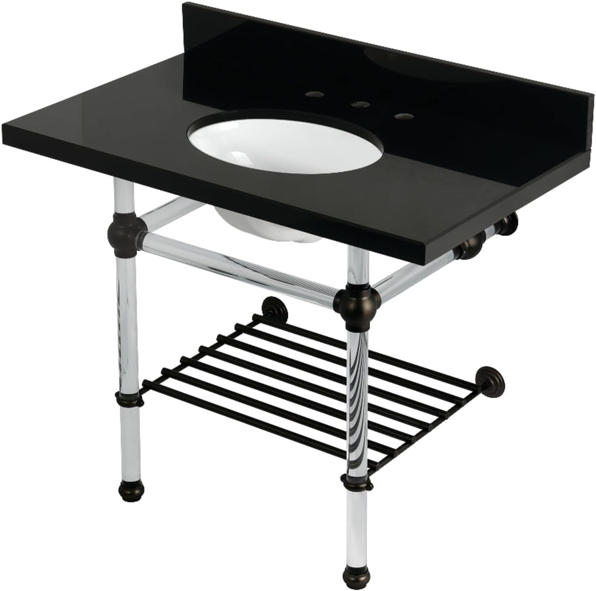 Kingston Brass KVPK3630KAB1 Templeton 36" Console Sink with Acrylic Legs (8-Inch, 3 Hole), Black Granite/Polished Chrome
