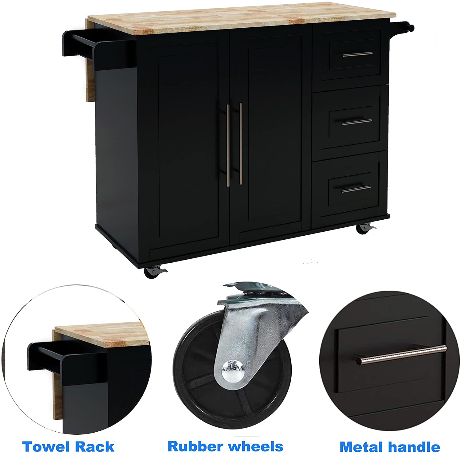 DANGRUUT Upgraded Version Thick Wood Kitchen Island Cart with Wheels