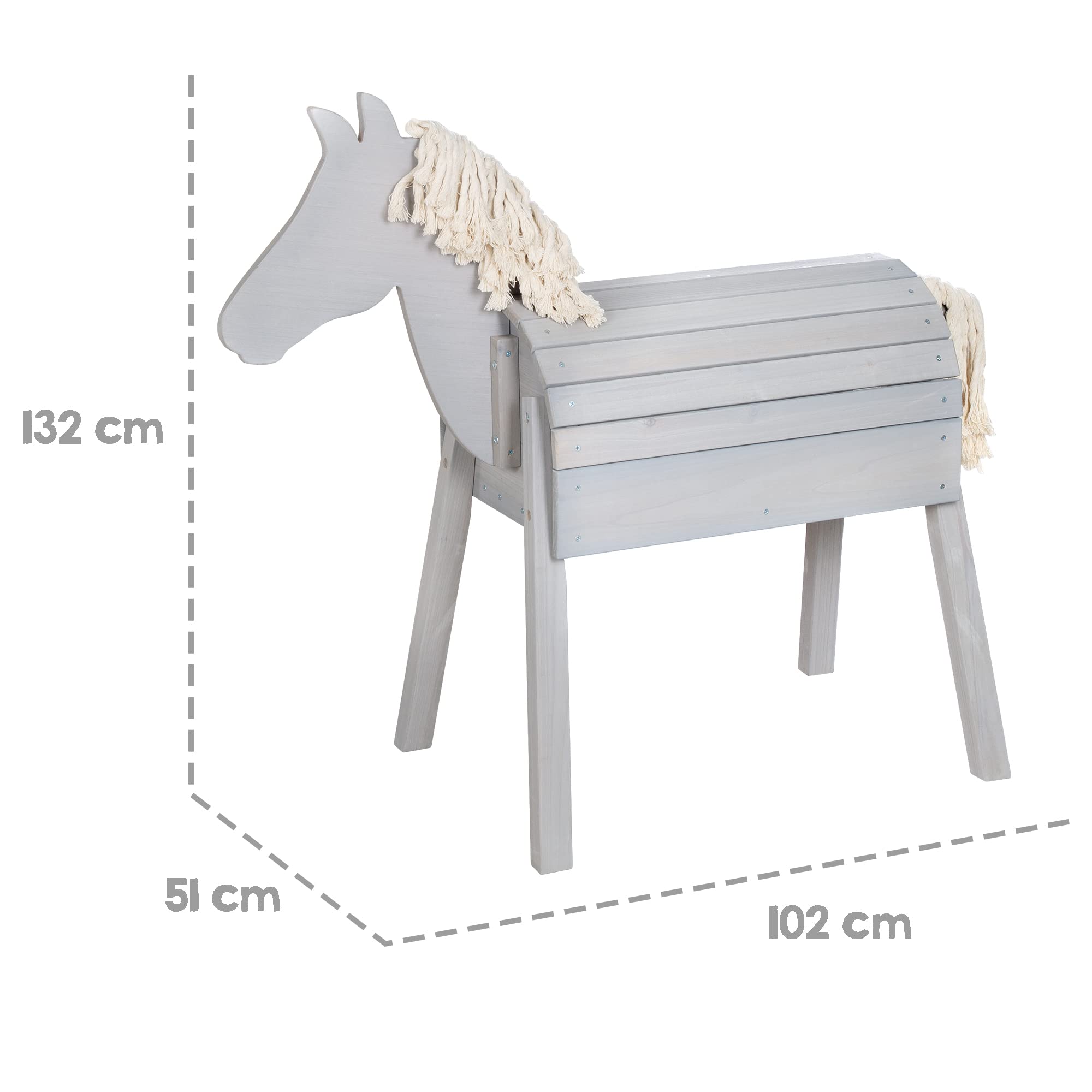 roba Cavallo da Gioco per Bambini - da Esterno, Giardino, Aria Aperta - con Criniera e Coda - Legno Massiccio Ecologico - Stabile e Robusto - Resistente alle Intemperie - Grigio