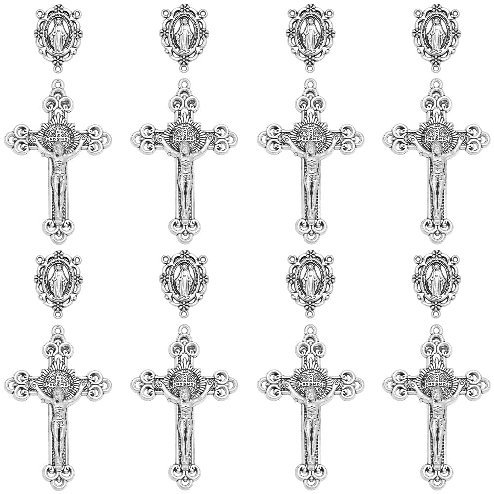 Breloques de chapelet et croix crucifix vintage en argent pour création de bijoux DIY
